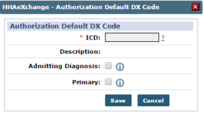 Authorization Default Dx Code Window